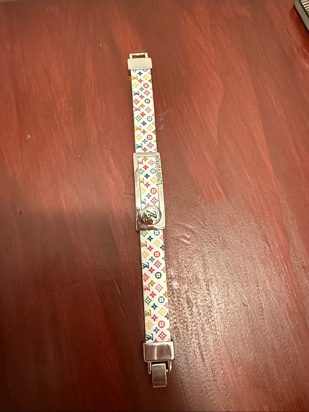 Louis Vuitton White Multicolor Monogram Bracelet with Gold-Tone Clasp